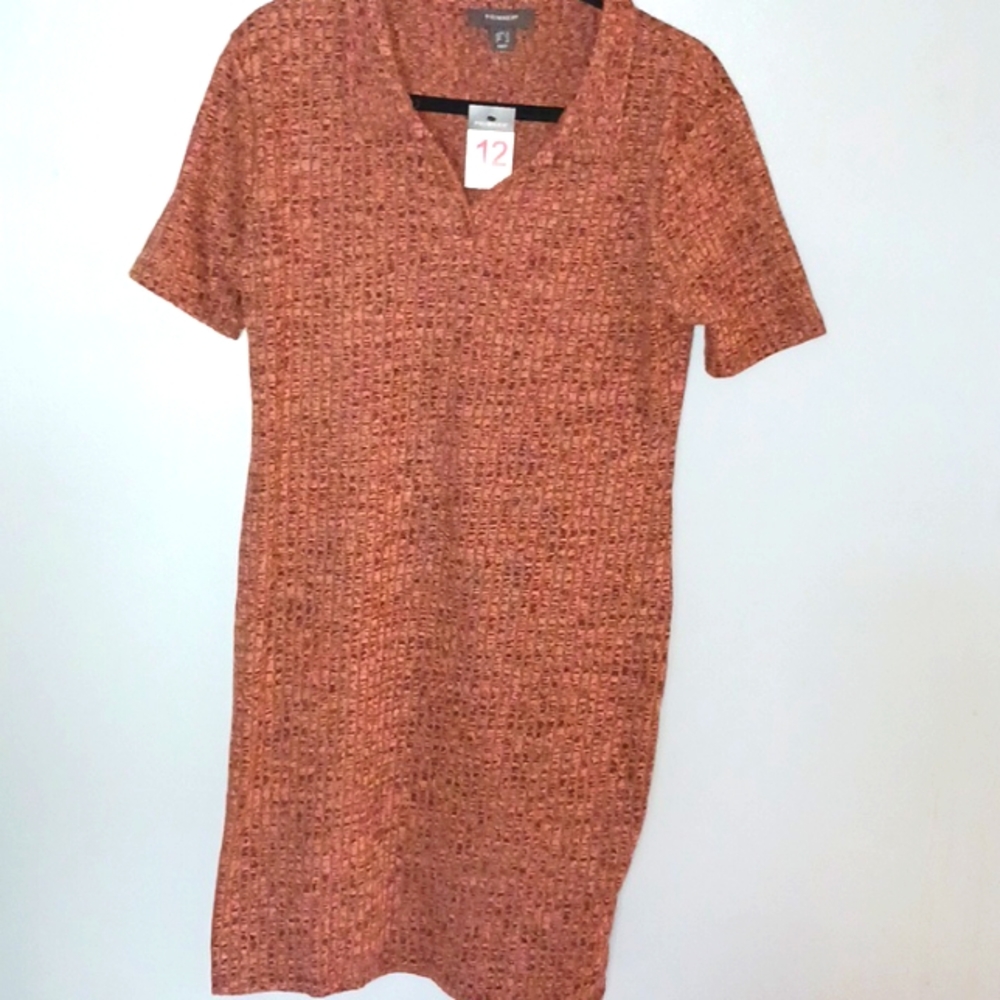 Brown dress size 12 NWT Polyester Knit Collar Open V Neck short Sleeve Primark